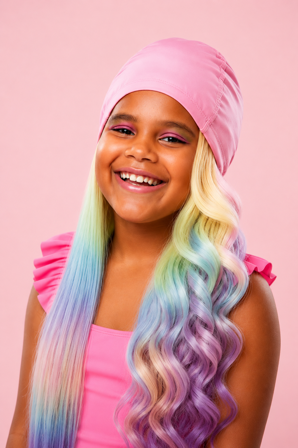 Swim Hair Splash Cap® | Kids Swim Cap with Attached Play Hair