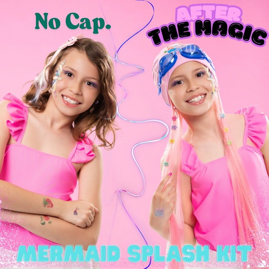 Two sisters wearing SwimHair caps